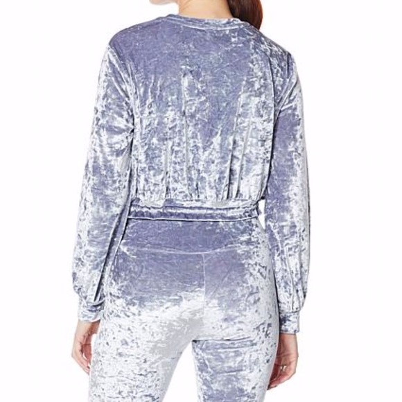 Silver Velour 2pc Dolman Sleeve Crop High Rise Bell Bottoms Plus 2X Lounge Wear - Picture 2 of 9